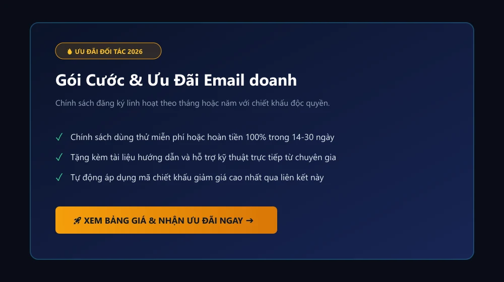 Bảng giá chi tiết và chính sách ưu đãi khuyến mãi dành cho Email doanh nghiệp
